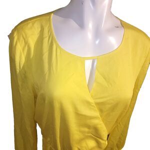 Gianni Bini Yellow Mini Dress Romper Wrap style long sleeve Large